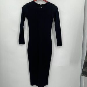 Nadia Tarr Black Bodycon Ribbed Scuba Cocktail Midi Dress Size Medium